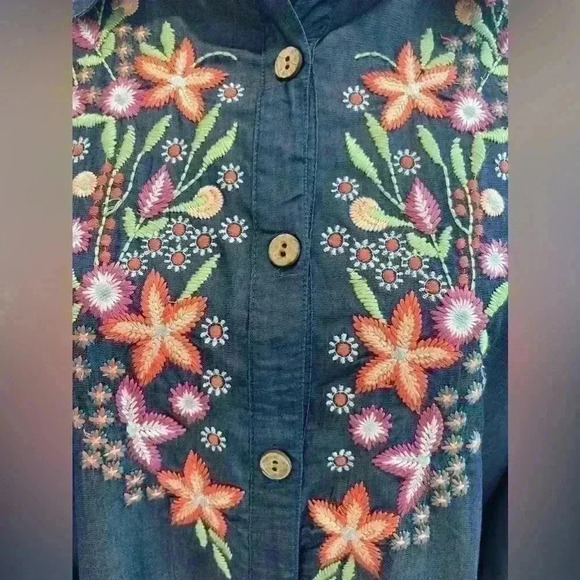 Parsley & Sage embroidered denim look button-down shirt, Size large like new - Picture 2 of 10